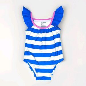 BABY GAP Bathing Suit one piece Blue White Pink Striped SWIMSUIT size 0-6 Months